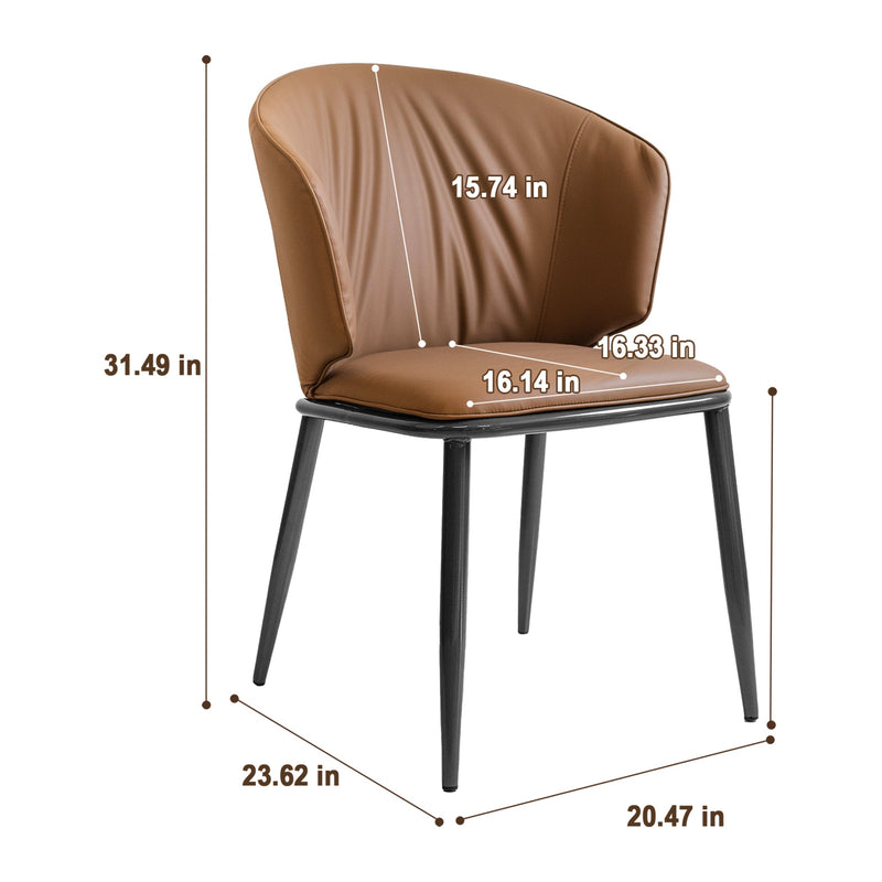 Accent Coffee table Chair with Metal Legs Set of 2, PU Leather Chair for Coffee Room, Living Room, Rest Room (Brown)