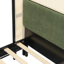 Queen Size Bed Frame with Plush Green Upholstered Headboard