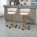 360 Adjustable Barstools Set of 2, Ergonomic Drafting Chair with Round Footrest and Backrest, Swivel Rolling Wheels for Spa, Studio, Classroom, Lab, Counter, Salon, Ivory
