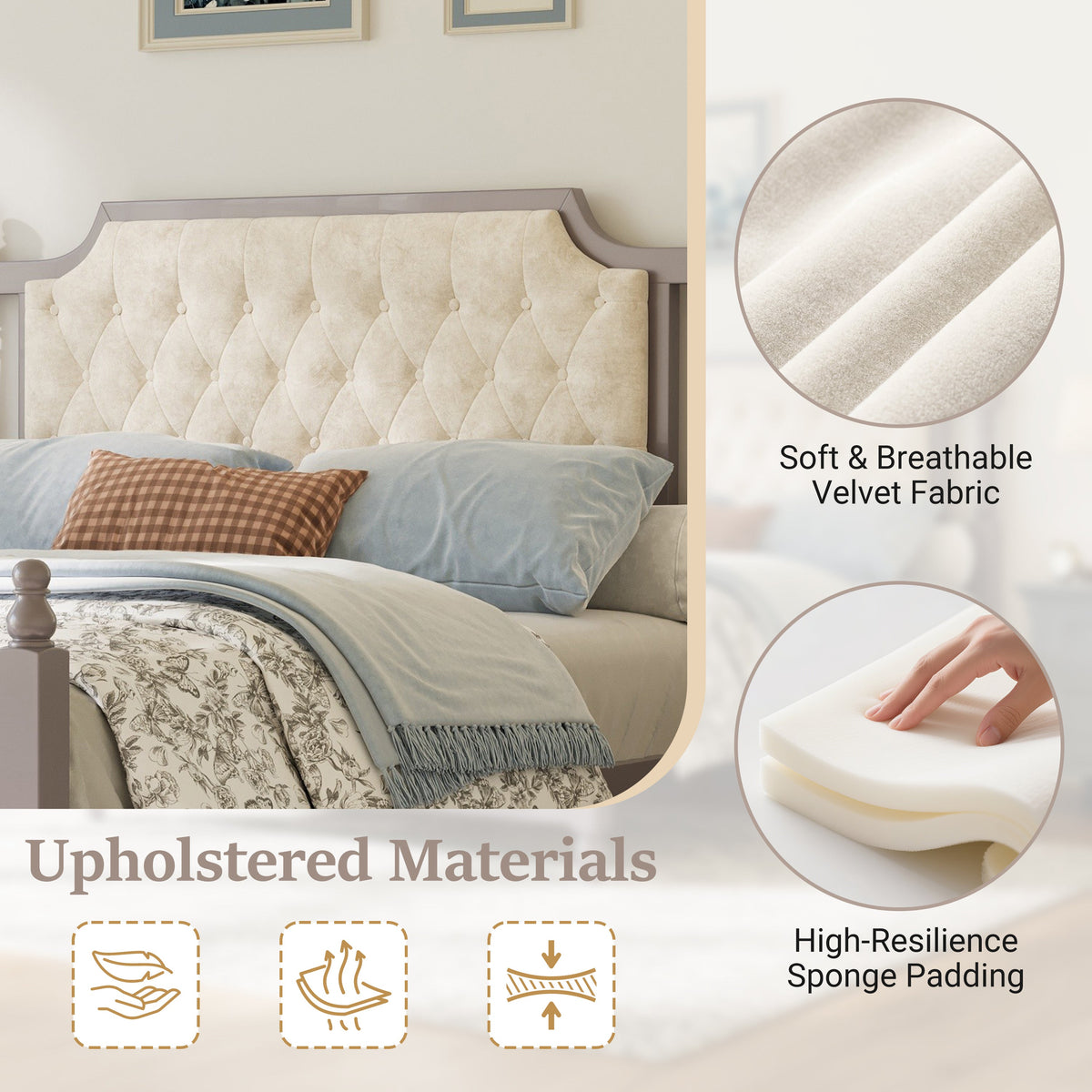 Queen Size Upholstered Platform Bed with Button Tufted Headboard, photo 5 of 10