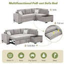 83.8" Reversible Sectional Pull-Out Sofa Bed L-Shaped Corner Sofa Couch with Storage Chaise, USB Ports, Power Sockets, Cup Holder for Living Room, Bedroom, Study,Light Gray