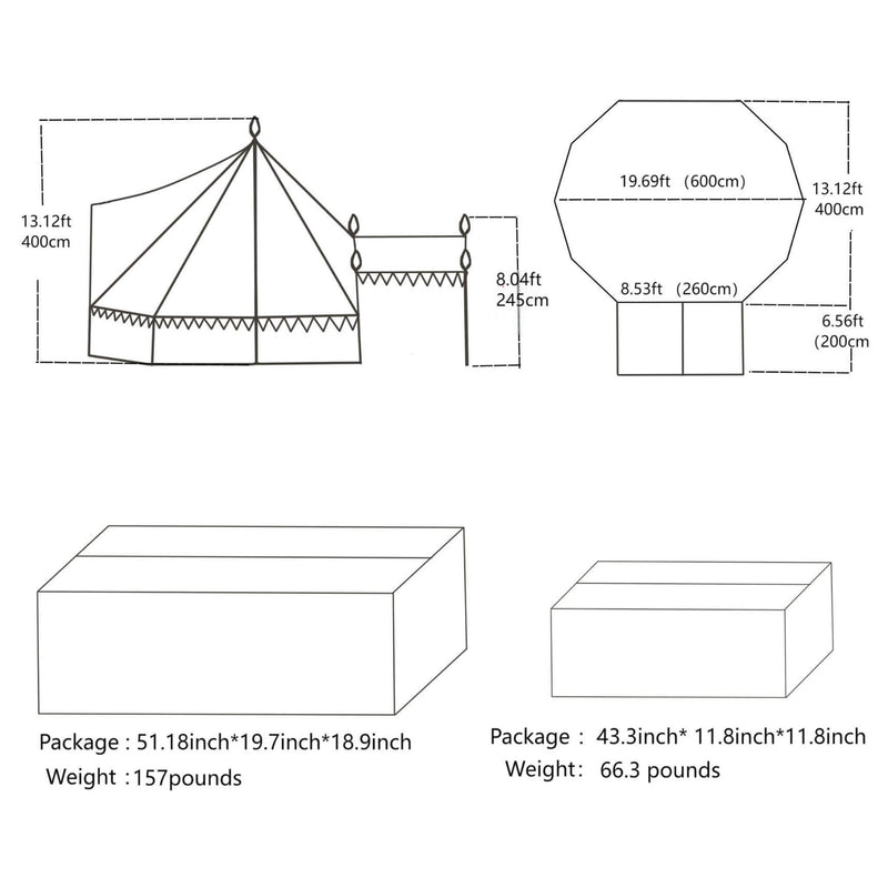 [13X19FT] Extra Large Heavy Duty Outdoor Four Seasons Glamping Canvas Bell Yurt Tent (SAK45688)