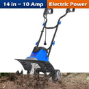 BILT HARD 14" Electric Tiller Cultivator: 10 Amp Motor, Foldable with Adjustable Wheels