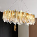 GobekUsa 14-Light Gold Elliptical Island Pendant with Clear Crystal Beads - Luxurious Hanging Light Fixture