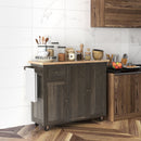 Homcom - Triple-Cabinet Rolling Kitchen Island On Wheels, Kitchen Cart With Storage Shelf Adjustment, Rolling Utility Cart With Wood Top, Towel Rack, Big Drawer - Distressed Brown by HouseOfZazla