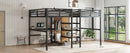 Twin Over Twin Metal Loft Bed with Double Desk and Wardrobe and Shelves with Electrical Outlet for Space Saving and Noise Reduction, woodgrain