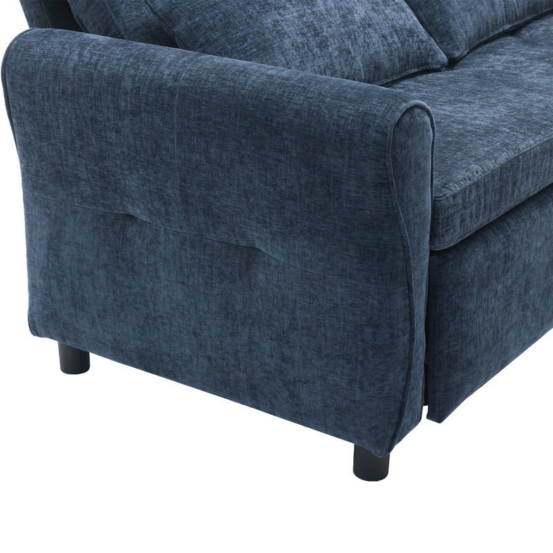 2-in-1 Sofa 82' Three-seater Sofa with Sofa Bed and Reversible Recliner, Blue Chenille