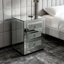 3 Drawer Nightstand With Glass Accents, Bedside Table For Bedroom - Silver