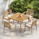 2 Pieces Patio Dining Chairs Outdoor Acacia Wood Chairs with Removable Padded Cushion by LJGDeals