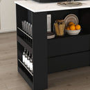 Kitchen Island With Extendable Rotating Table, 4 Drawers & Glass Door Cabinets, Built In Socket - Black by HouseOfZazla