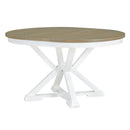 5-Piece Retro Functional Dining Table Set Extendable Round Table and 4 Upholstered Chairs for Dining Room and Living Room (Brown+Antique White)