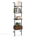 5-Tier Ladder Bookcase with Drawer and Metal Frame for Study Home Office-Rustic Brown by LJGDeals