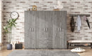 6-Doors Wooden Wardrobe Storage for Bedroom, with Big Drawers, Gray
