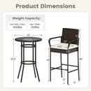 Patio Rattan Bar Height Table and Chairs with 2 Seat Cushions for Porch-White by LJGDeals
