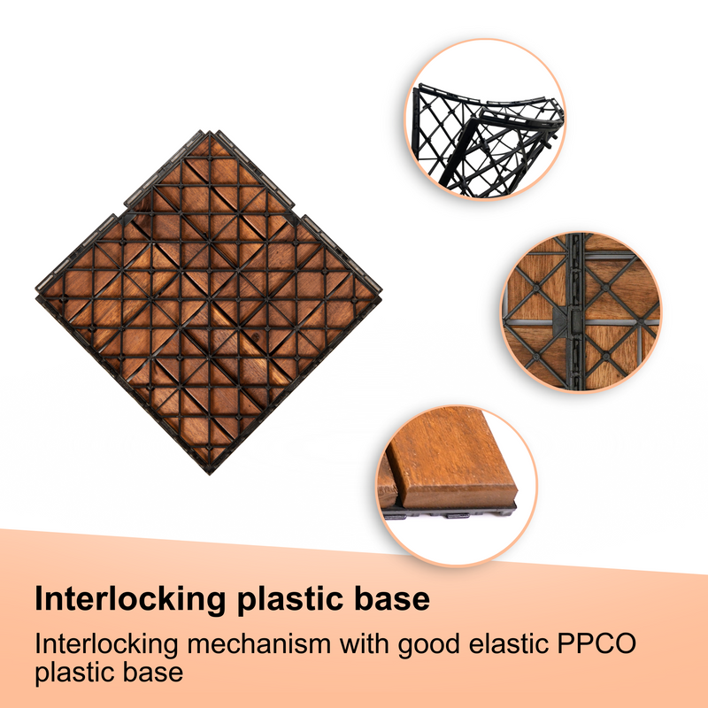 20 PCS Interlocking Deck Tiles Checker Pattern, 12" x 12" Square Acacia Hardwood Outdoor Flooring for Patio, Bancony, Pool Side,...
