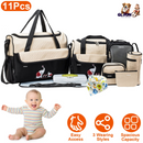 11Pcs Baby Nappy Diaper Bags Set for Mom Dad Mummy Shoulder Bags Multifunctional Diaper Handbags with Food Bag Bottle Bag Diaper Pad Burp Cloth 2 Hook