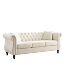 80" Chesterfield Sofa Beige Velvet for Living Room, 3 Seater Sofa Tufted Couch with Rolled Arms and Nailhead for Living Room, Bedroom, Office, Apartment, two pillows