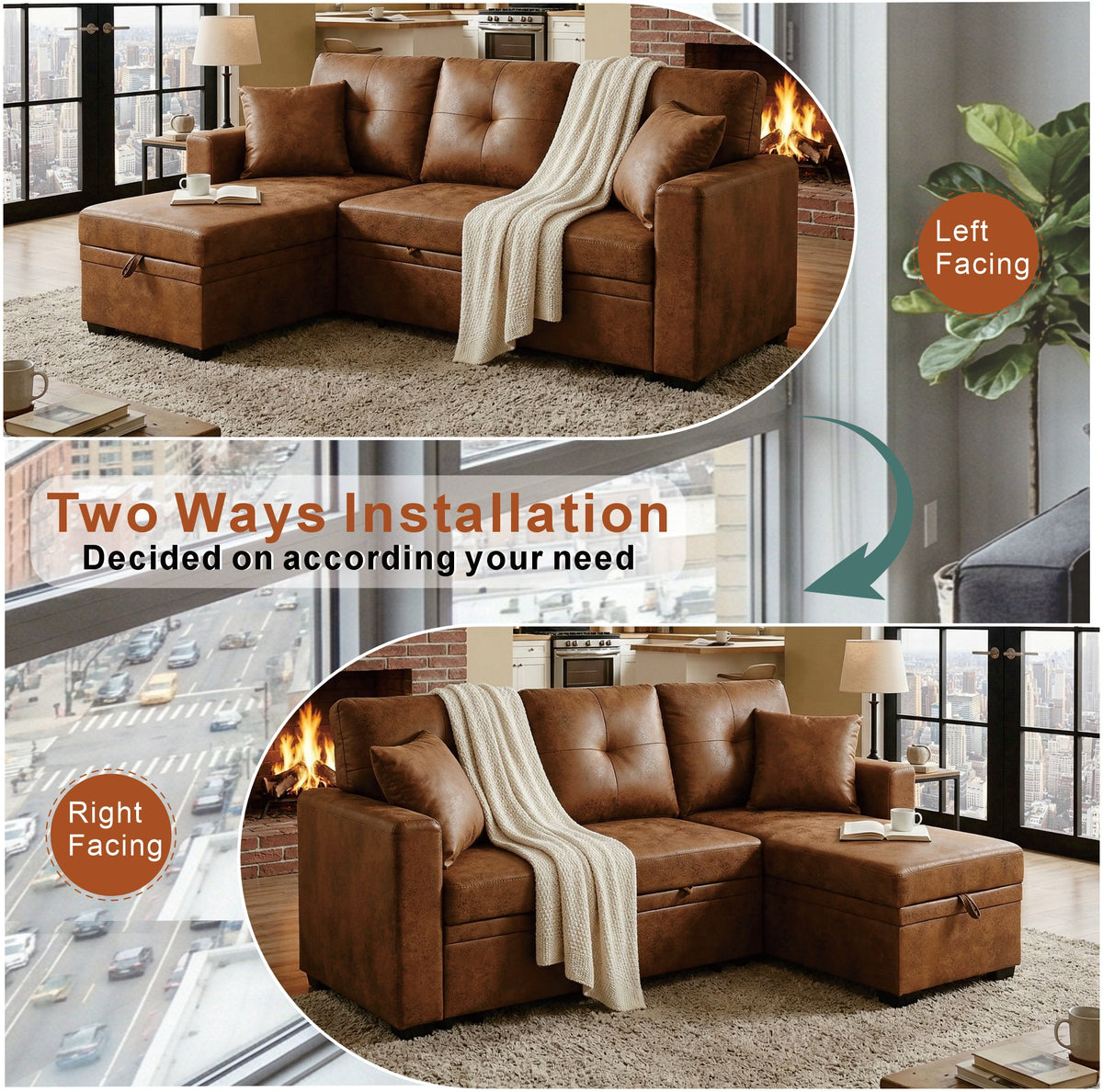 Reversible Chaise Sleeper Sofa with Pull-Out Bed, photo 4 of 8