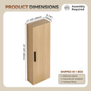 Tall Floating Bathroom Side Cabinet, Wall Mounted Single Door Storage - Light Oak