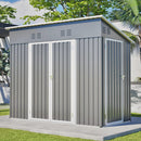 4x8 Slope-Roof Reinforced Storage Shed with Weatherproof Sloping Roof & 4 Air Vents, Heavy-Duty Sturdy Metal Frame, Left/Right Optional Door, Outdoor Tool Shed Warehouse for Garden Storage Pet House by Montret
