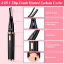 2 In 1 Clip Comb Heated Eyelash Curler Electric Mini Lash Curler Natural Eye Lash Makeup Tool with 3 Temp Settings 15Mins Shutdown