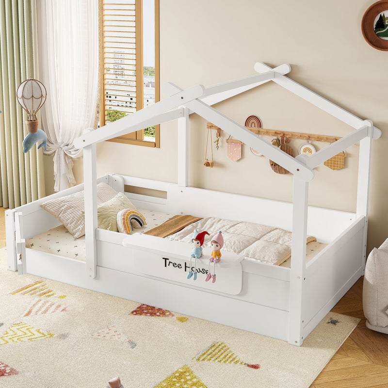 Twin Size Floor Bed with Guardrails and Roof, photo 2 of 10