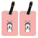 Checkerboard Pink Alaskan Malamute Luggage Tag