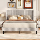 Queen Size Velvet Bed Frame with Vertical Channel Tufted Wingback Headboard-White by LJGDeals