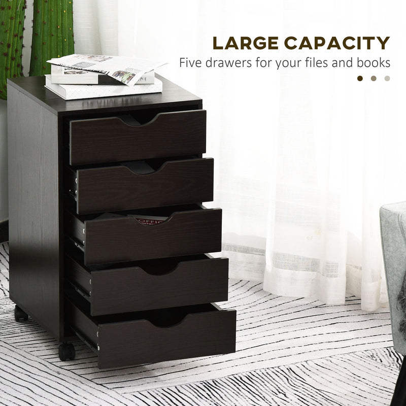 5 Drawer File Cabinet Storage Organizer Filing Cabinet with Nordic Minimalist Modern Style & Wheels, Brown