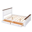 3-Pieces Bedroom Sets Full Size Platform Bed with Nightstand(USB Charging Ports) and Storage Chest,White+Walnut