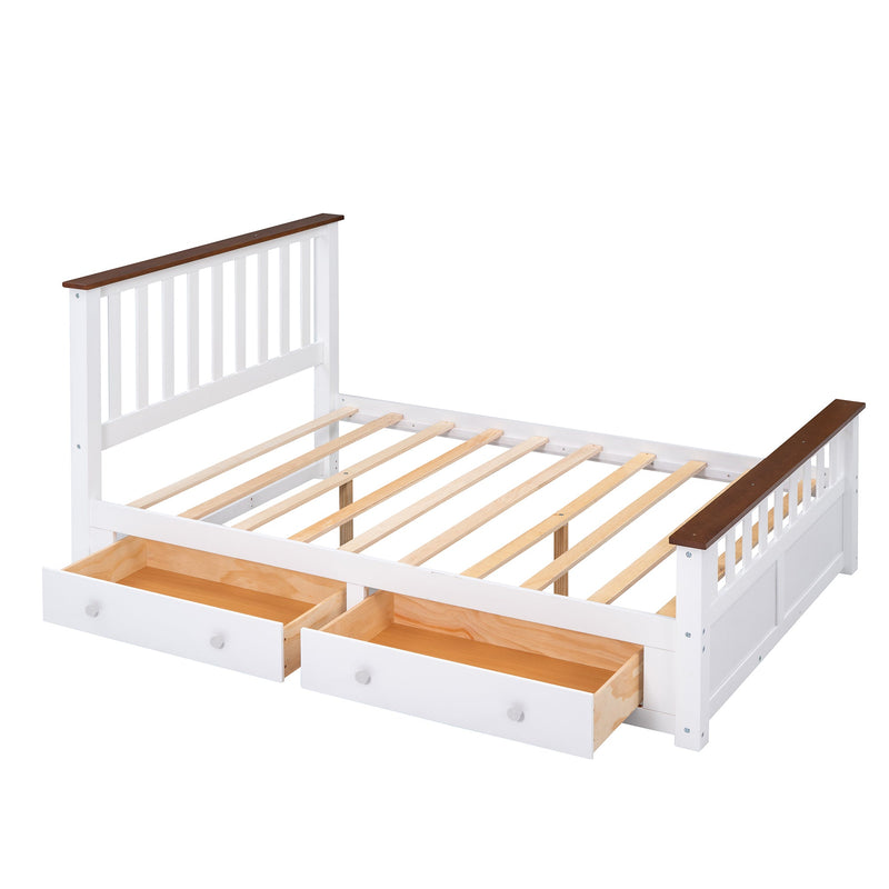 3-Pieces Bedroom Sets Full Size Platform Bed with Nightstand(USB Charging Ports) and Storage Chest,White+Walnut