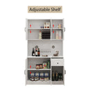 71" Kitchen Pantry Storage Cabinet with Microwave Oven Countertop, Freestanding Hutch Cabinet with Adjustable Shelves, 6 Doors and 1 Drawer-White