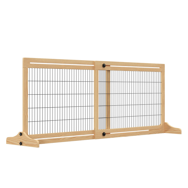 72" W x 27.25" H Extra Wide Freestanding Pet Gate with Adjustable Length Dog, Cat, Barrier for House, Doorway, Hallway, Natural
