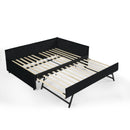 Full Size Upholstered Daybed With Trundle, Tufted Backrest And Armrests - Black