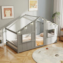 Twin Size House Bed with LED Lights Montessori Slat-free Floor Bed by LJGDeals