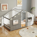 Twin Size House Bed with LED Lights Montessori Slat-free Floor Bed