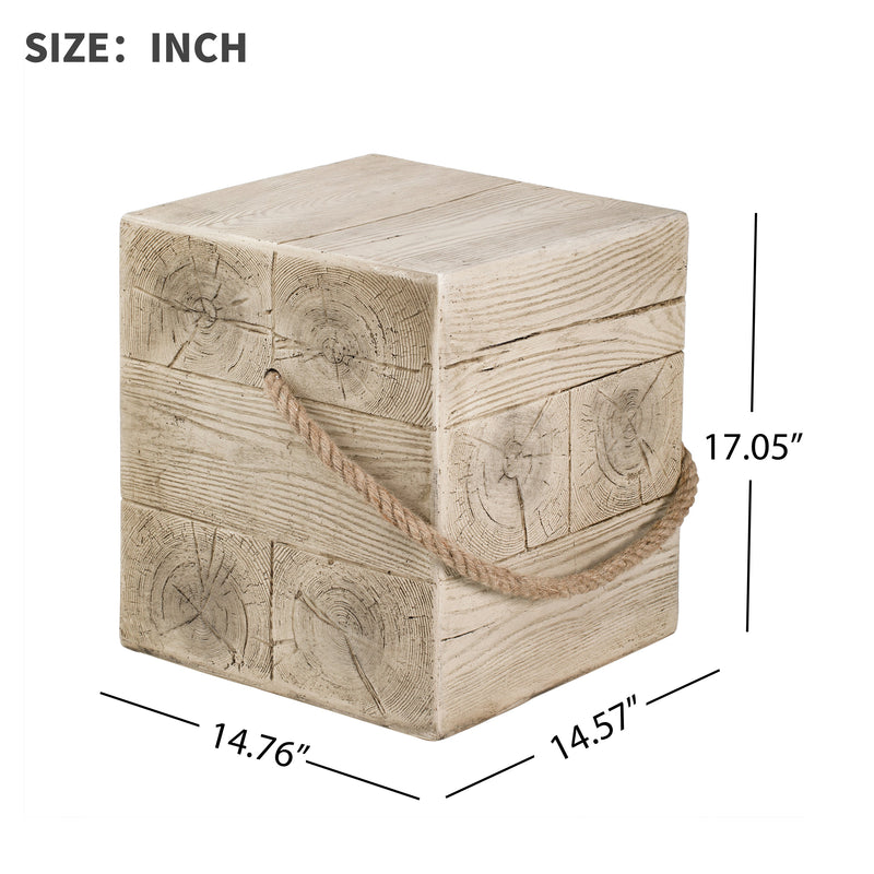 Outdoor Wood Grain Square MGO Side Table with Simulated Braided Cord, photo 7 of 10