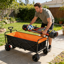 Big Large Capacity Folding Wagon Cart with Extender (Black + Orange)