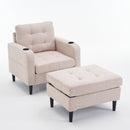 Upholstered Armchair And Storage Ottoman Set, Comfortable Single Sofa With Cup Holders And Tufted Detailing, Ideal For Living Room Or Bedroom by HouseOfZazla