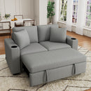 Modern 2 Seater Loveseat Sofa With Pull-Out Bed, Fabric, Built-In USB Ports & Cup Holders by Unique Piece Furniture