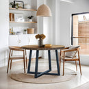 Round Dining Table With Wire Brushed Mindi Top And Mahogany Base - Wheat by HouseOfZazla