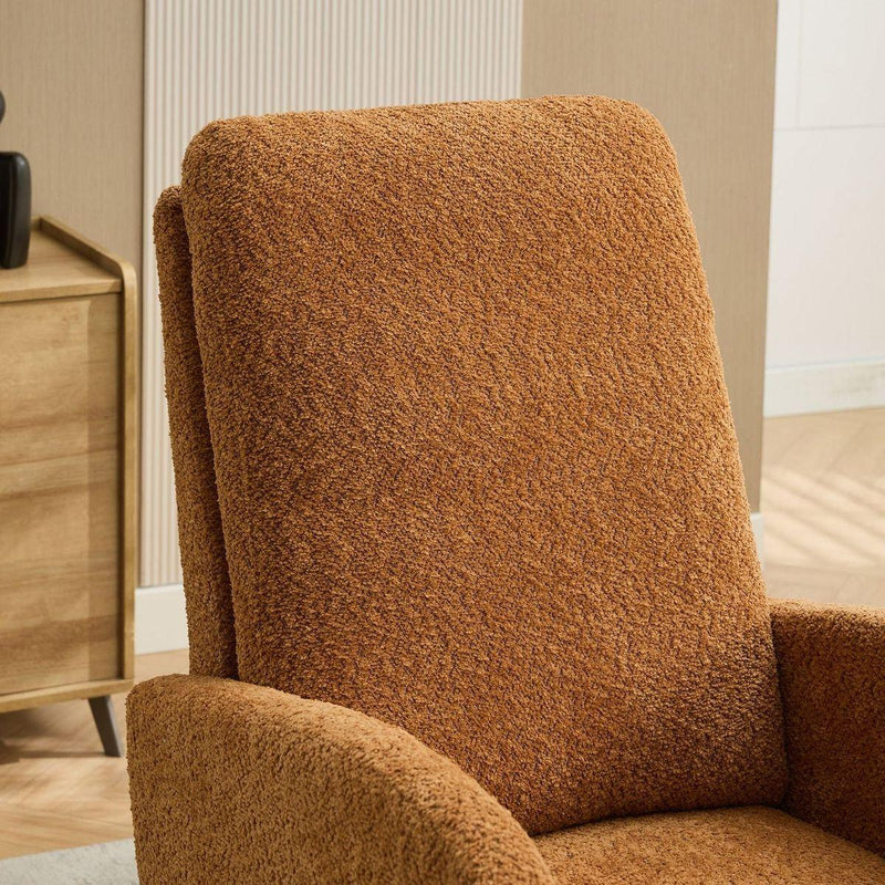 25.4"W Rocking Chair for Nursery, High Back Glider Chair with Retractable Footrest, Side Pocket, Rocking Accent Armchair with Rubber Wood Legs for Living Room/Bedroom.Caramel