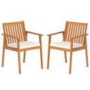 2 Pieces Patio Dining Chairs Outdoor Acacia Wood Chairs with Removable Padded Cushion