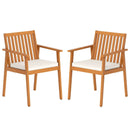 2 Pieces Patio Dining Chairs Outdoor Acacia Wood Chairs with Removable Padded Cushion by LJGDeals