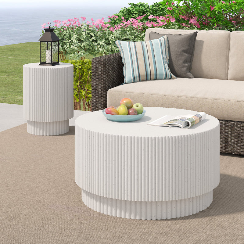 Walker Edison - 15.72-inch H-barrel coffee table, Nordic style, simple design, suitable for indoor and outdoor use, magnesium oxide material, suitable for living room, bedroom or garden sofa