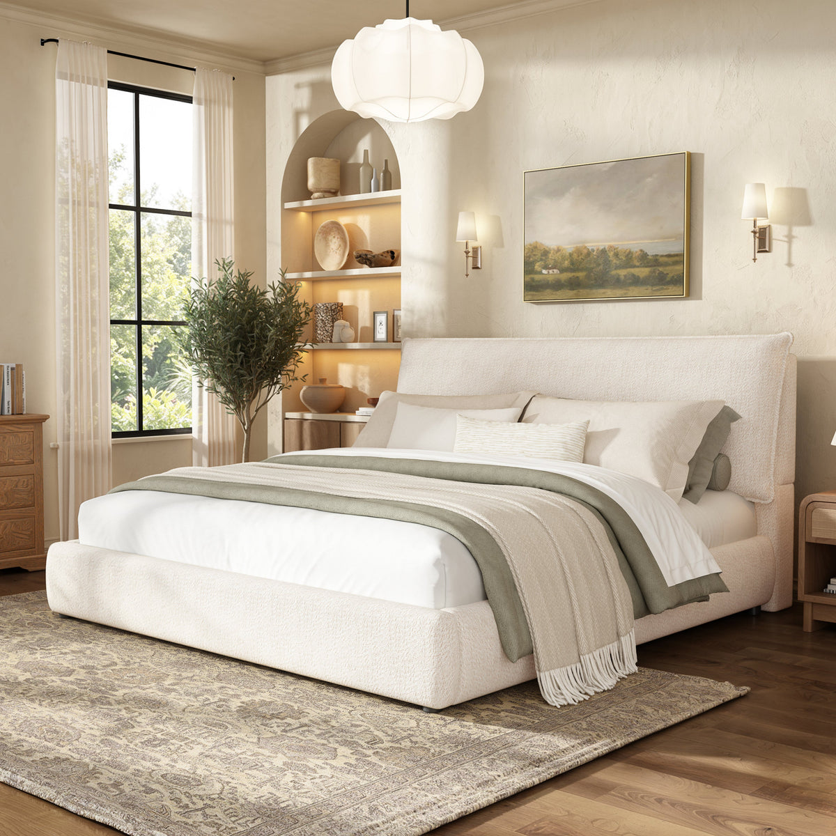 Upholstered Platform Bed Frame with Oversized Plush Pillow Headboard, photo 4 of 10