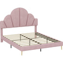 3 Pieces Bedroom Sets, Queen Size Modern Velvet Upholstered Bed Frame with  Petal Shape Headboard, 3 Drawers Nightstands, Pink