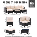 7 Pieces Outdoor Patio Furniture Set,Sectional Conversation Sofa Consisted Of Corner Chairs,Ottomans And Glass Top Table,All Weather PE Rattan and Steel Frame With Removable Cushions(Coffee+Beige)