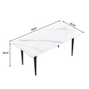 70.87" Modern Artificial Stone White Straight Edge Black Metal Leg Dining Table, Can Accommodate 6-8 People - White / Black by HouseOfZazla