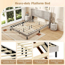 Queen Size Velvet Bed Frame with Vertical Channel Tufted Wingback Headboard-White by LJGDeals